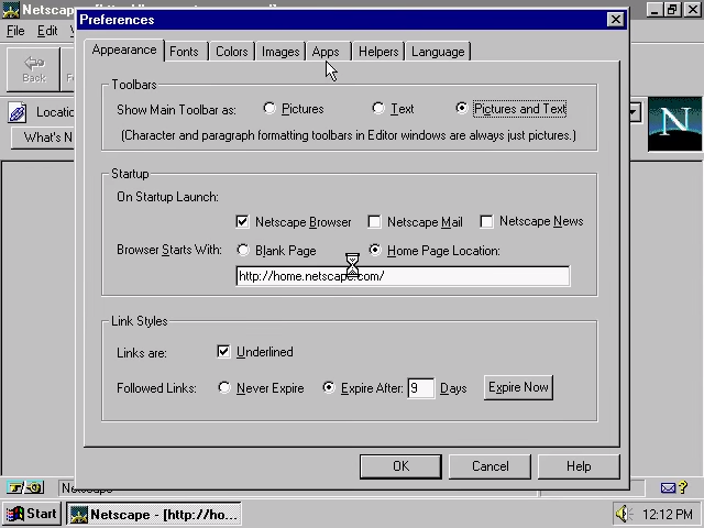 Netscape Navigator 3 for Windows Preferences (1997)